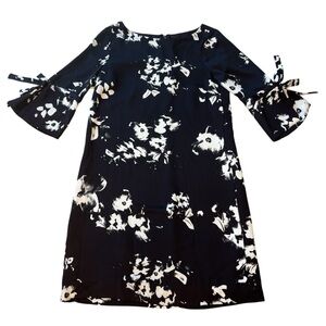 H&M Mini Dress Black White Floral Bell Tie Sleeve Size 6